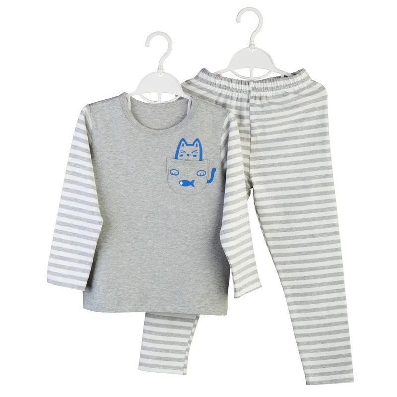 Новый Стиль Дети пижамы костюмы для детей симпатичные pattern полосой белье СЕРЫЙ