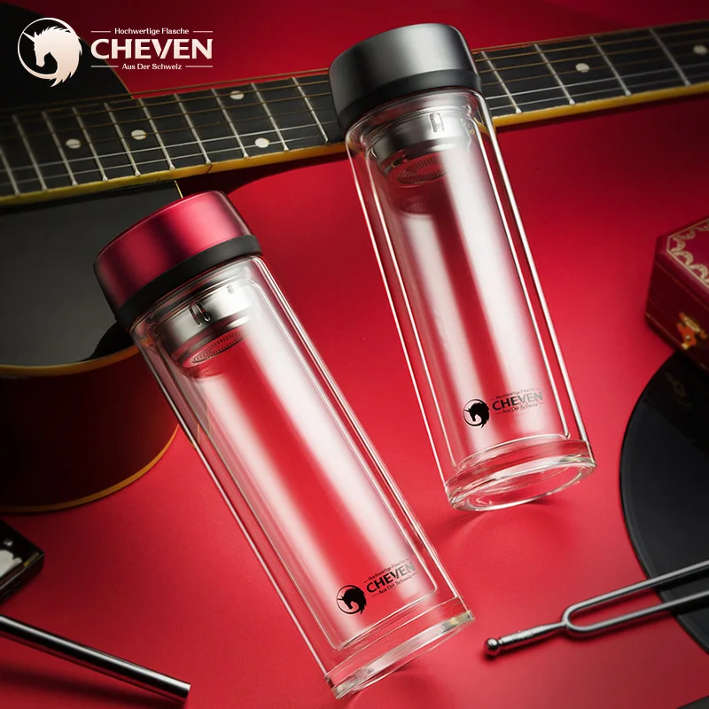 Инфузионный стакан для чая и стеклянная бутылка воды 320 мл двойная стенка