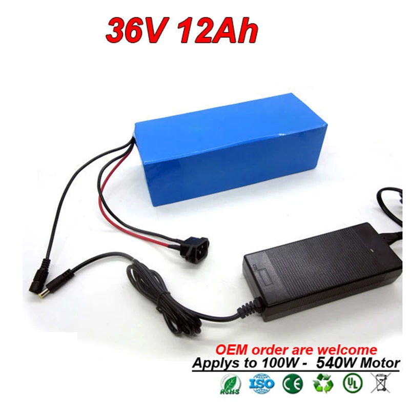 36V 12Ah 500W комплект литий-ионных батарей для электровелосипеда аккумуляторная