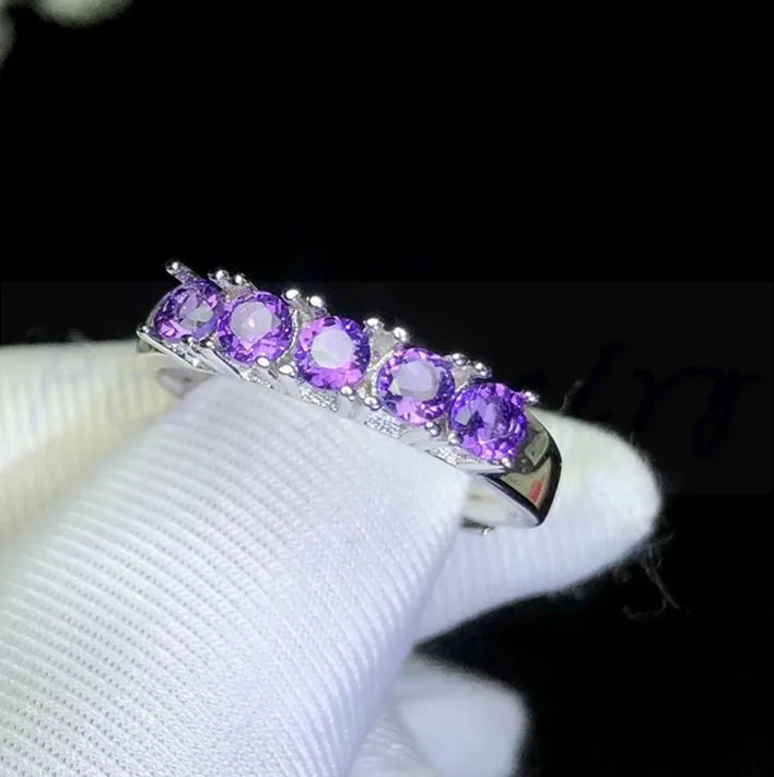 Натуральное Настоящее аметистовое кольцо на палец из серебра 925 пробы 0.15ct * 5 шт
