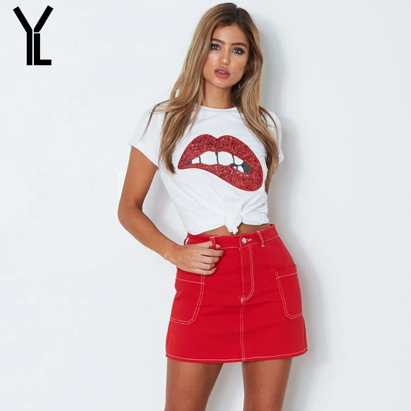 2018 женская футболка модная новая стильная сексуальная с принтом блестками и