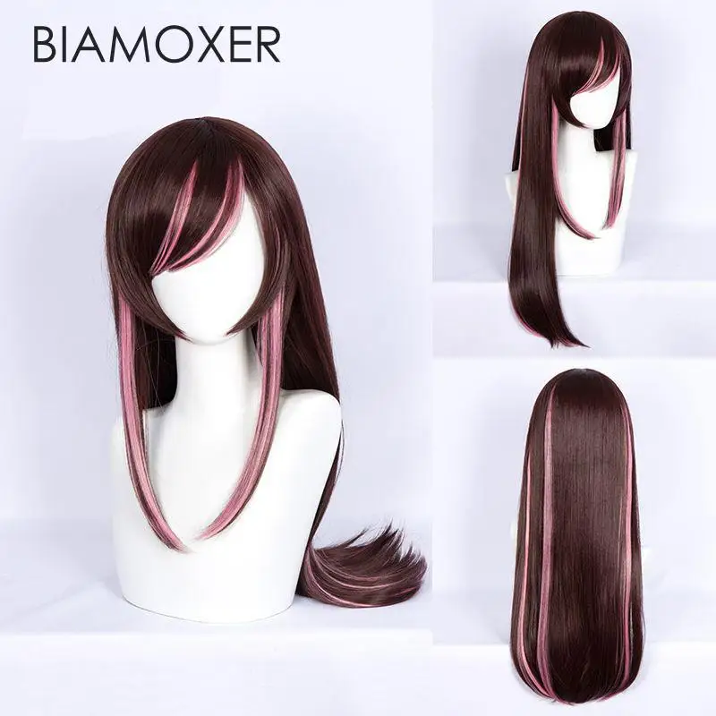 Biamoxer Ютубер Kizuna AI Косплэй костюм парик Для женщин длинные коричневые и розовые