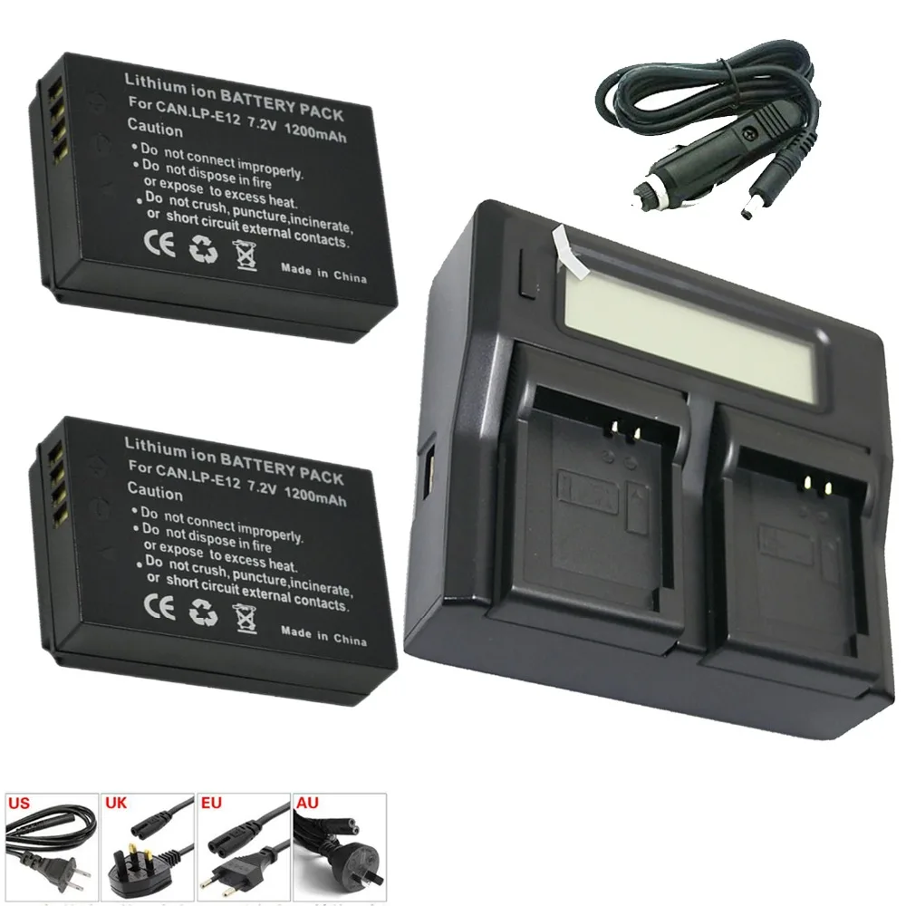 Горячая продажа 2 шт LPE12 LP E12 перезаряжаемые батареи + LCD двойное зарядное