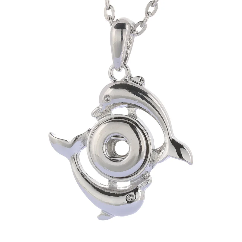 

Boom Life New Fashion dolphin Buttons Necklaces Link Chain 60CM With Crystal Pendant Fit 12MM Snap Buttons Jewlery