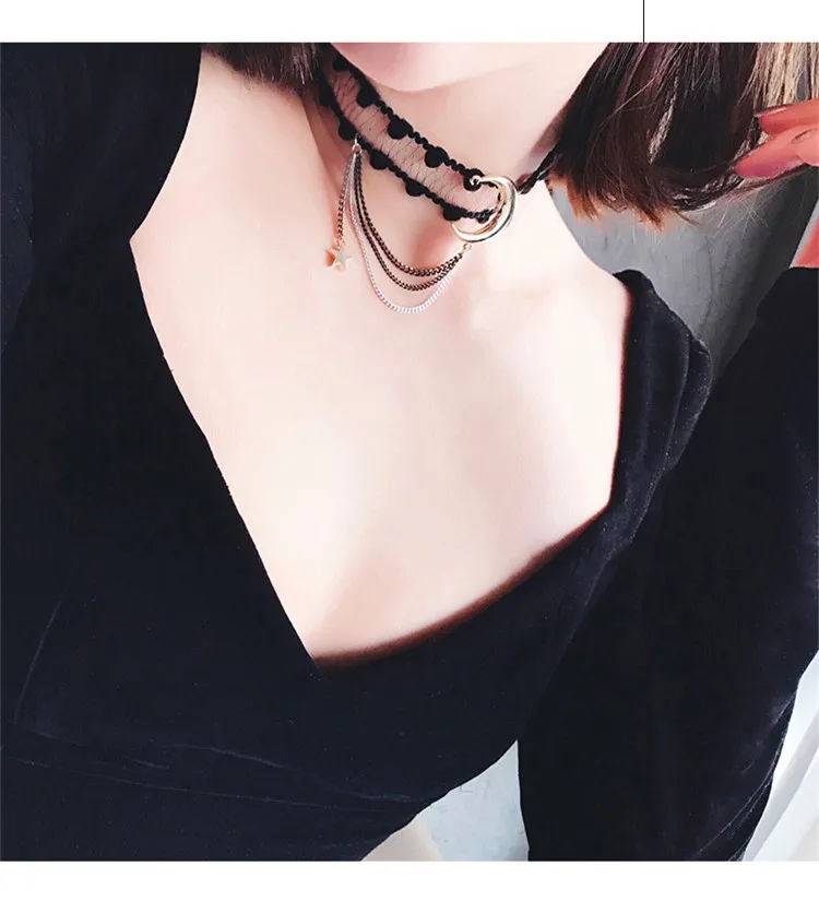 2017 Новый стиль звезды луна подвеска кружева цветок choker ожерелье сладкий и