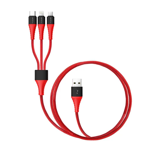 Высокопрочный зарядный usb-кабель для iPhone X 8 7 6 6 Plus, ROCK 3 в 1 USB type C Micro usb и зарядный кабель для зарядного устройства iPhone - Цвет: Red