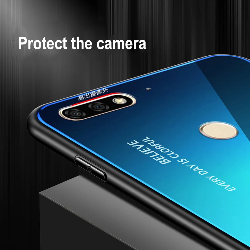 Tempered Glass Case For Huawei Honor Play 7C Luxury Gradient Back Cover Phone Cases 7 C Play7c LND-AL30V shell | Мобильные телефоны