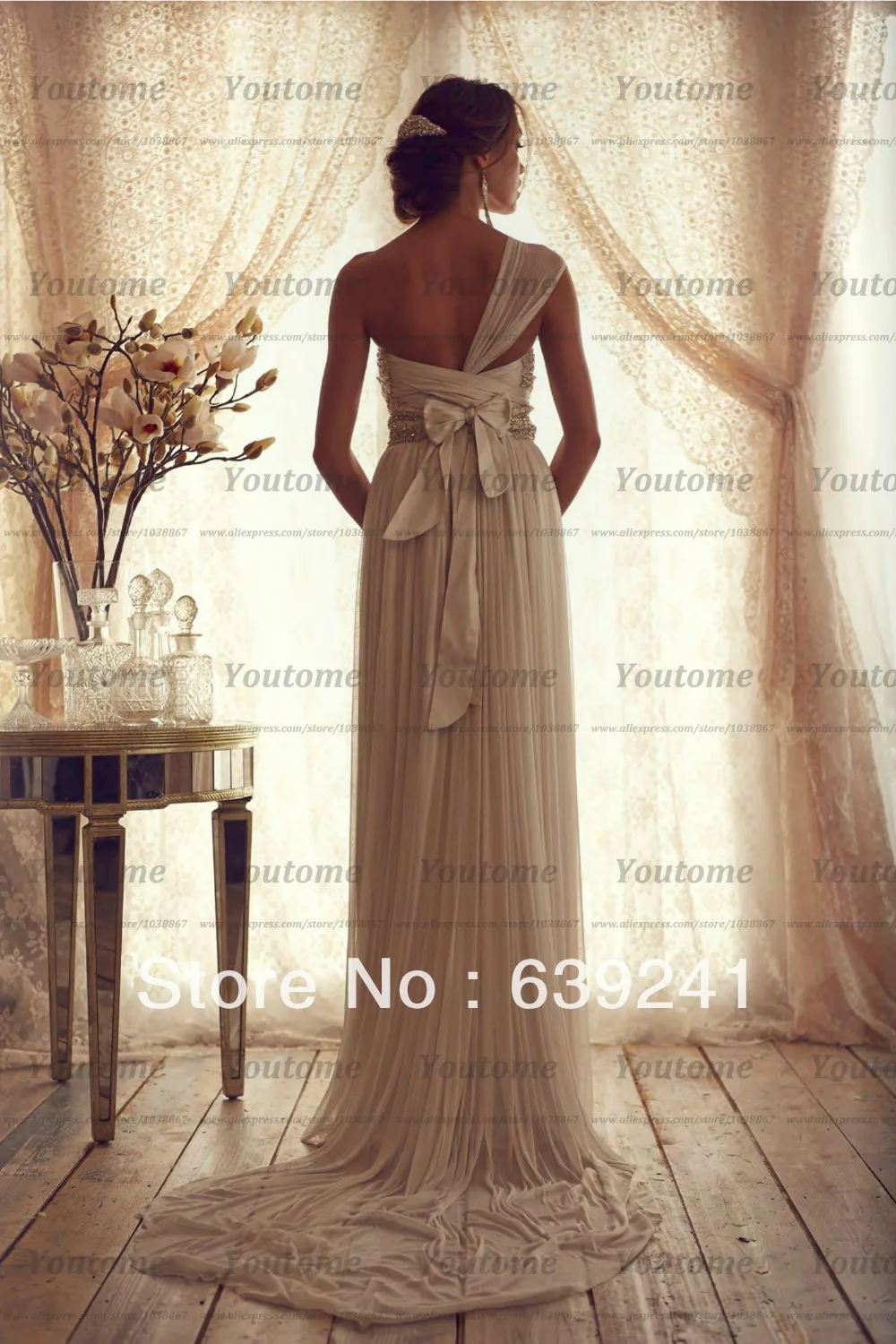 Designer Elegant Soft Chiffon with Beading Crystals One Shoulder Sheath Anna Campbell Bridal Gowns Wedding Dresses 2014 Y104 | Свадьбы и