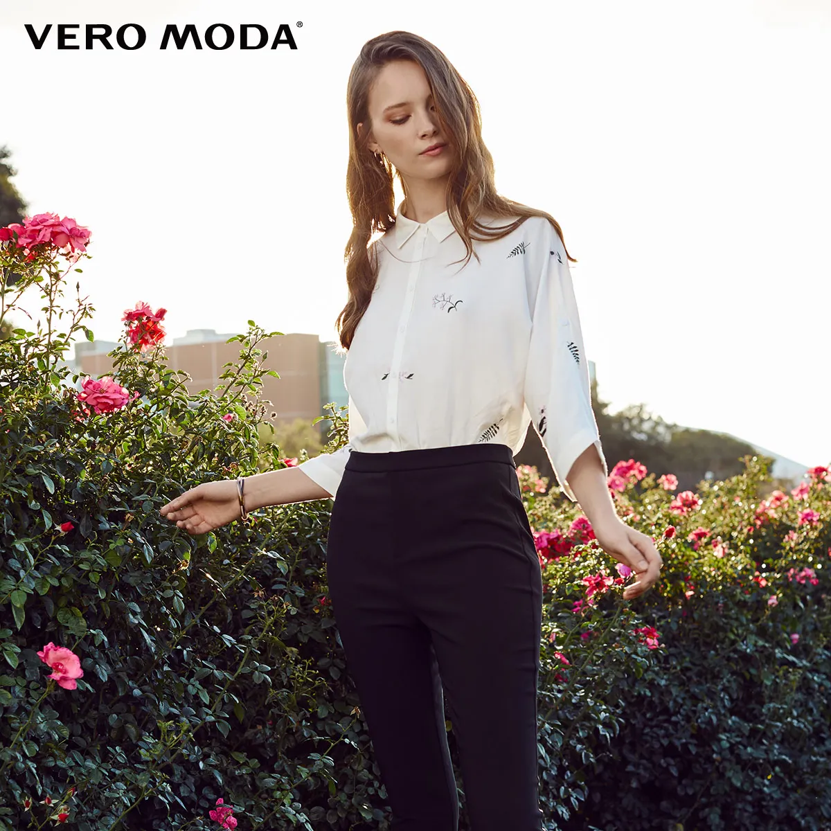 Vero Moda Новая женская цветочная вышивка 3/4 рукав летучая мышь блузка рубашка | 318331551 - Цвет: Snow white