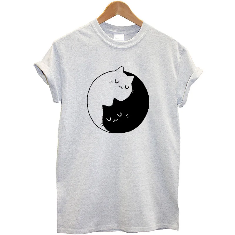 Yin and Yang Cat футболка из хлопка с коротким рукавом модные летние женские топы