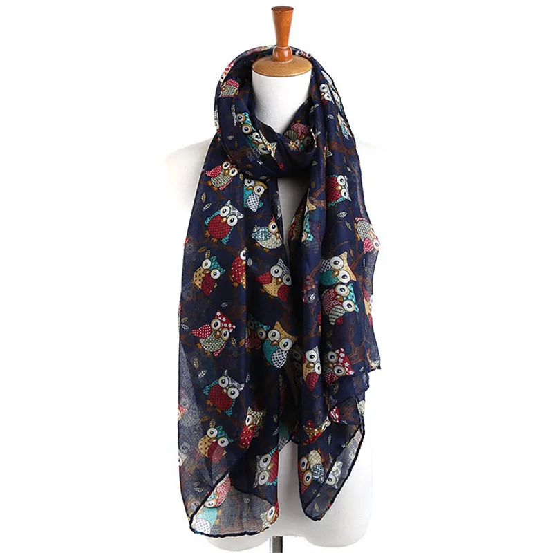 

Fashion 2018 Autumn and Winter Long Cotton Scarf Owl print Shawl hijab scarf Scarves for Women Warm Scarf