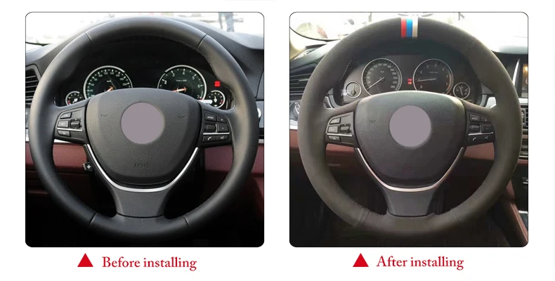 

Hand sewing custom Black Suede Car Steering Wheel Cover for BMW F10 2014 520i 528i 2013 2014 730Li