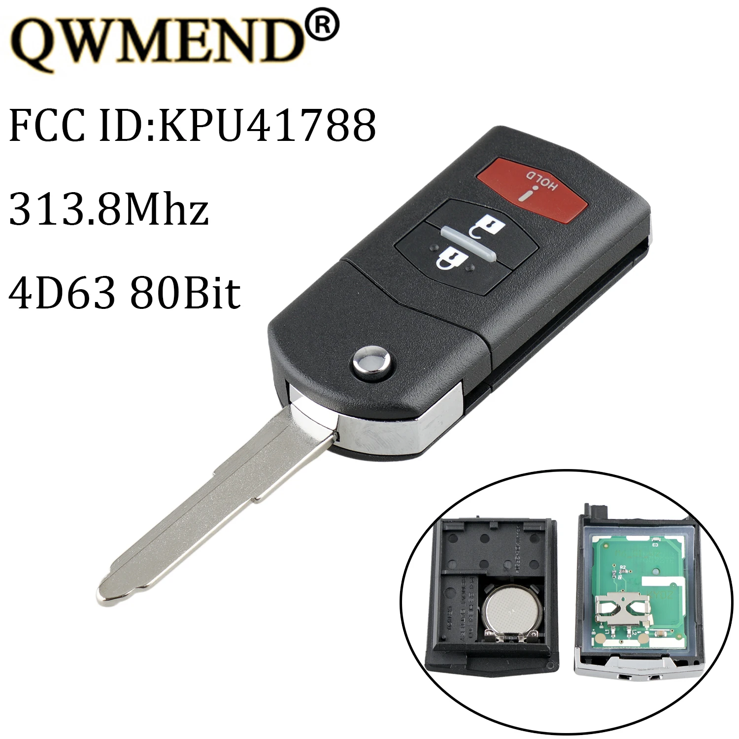 QWMEND 3 кнопки дистанционного ключа для Mazda KPU41788 313,8 МГц 4D63 80 бит чип для 2006 2007 2008 Mazda 6 хэтчбек ключи автомобиля
