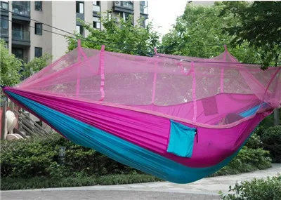 pink blue Ripstop двойная москитная сетка гамак палатка Hamak легкий нейлон Hamac Hamaca Кемпинг hangmat дерево качели с ремнями - Цвет: pink blue