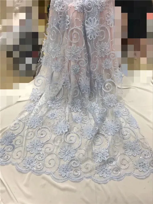 2017 Высокое Качество Африки Чистая Кружева Вышивка Ткани/серебряные Шарики