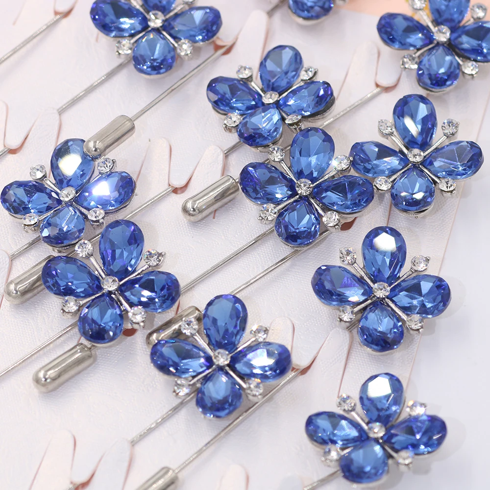 12 шт./лот синяя брошь в виде цветка с кристаллами для женщин металлическая из