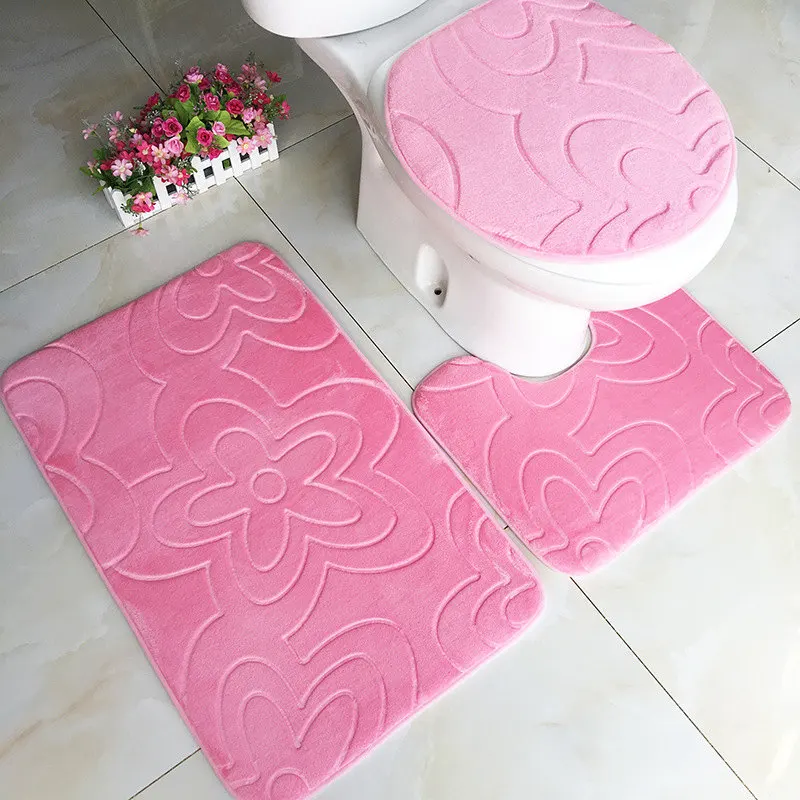 4 3 pcs/set Modern Embossing Solid Color Bathroom Mats Toilet Carpet Toilet Anti-skid Mat Sets Bath Mat Closestool Cover Floor Rug - Цвет: 4