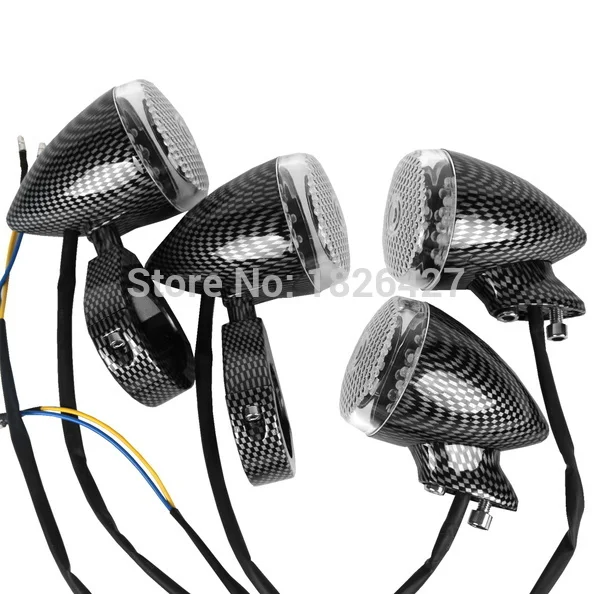 

4x Carbon Front Rear Motorcycle LED Turn Signal Light 41mm Fork Clam For Harley Davidson Sportster Dyna Bobber Choppers classic