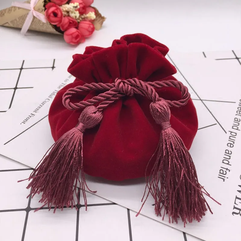 Wine Red Светильник с синим круглым дном, серая кисточка, бархатная сумка на шнурке, 12x17 см, MP3 ювелирные изделия, мешки для упаковки пакетов, подарочные и упаковочные сумки - Цвет: Wine Red