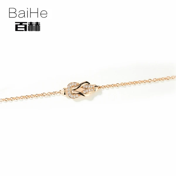 Rose Gold BAIHE Solid 14 K желтое золото 0.05ct Сертифицированный H/SI натуральные Алмазы обручальные женские классические ювелирные изделия браслет - Цвет камня: Rose Gold