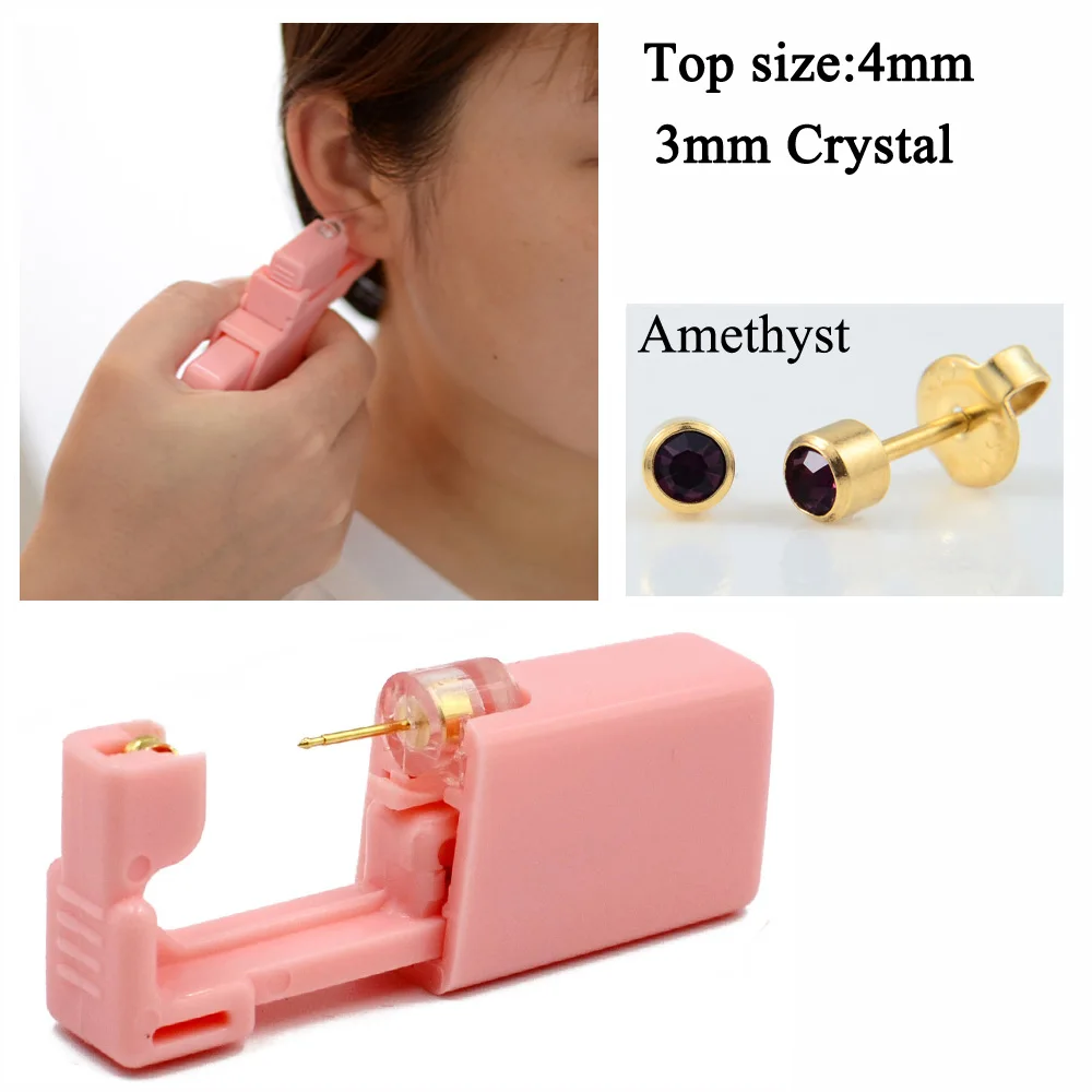 Amethyst 6 шт 24K позолоченные дельфины одноразовые безопасные пирсинг для ушей стерильные пирсинг 316L стальные серьги-гвоздики ювелирные изделия - Окраска металла: Amethyst