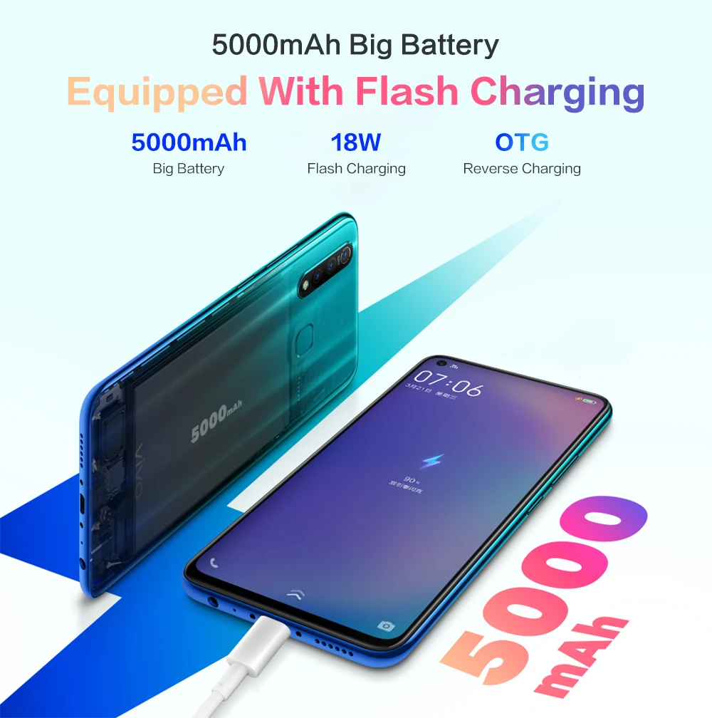 Мобильный телефон Vivo Z5X 4G LTE Snapdragon 710 Android 9,0 6,5" 2340X1080 8 ГБ ОЗУ 128 Гб ПЗУ 16.0MP отпечаток пальца 5000 мАч