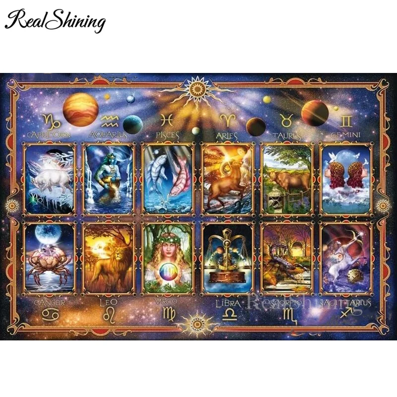 

5D DIY diamond Painting full square round drill embroidery tarot cards zodiac signs 12 constellations Mosaic Cross Stitch FS6109