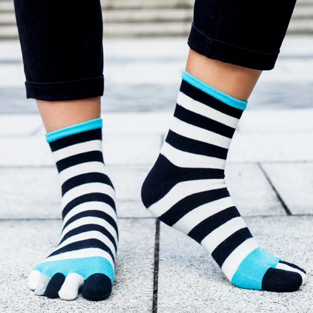 Новые зимние полосатые хлопковые носки с 5 пальцами причудливые пятью пара