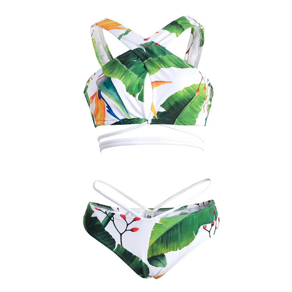 CUPSHE зеленый и цветочный на шнуровке комплект бикини бретельках для женщин Scalloped