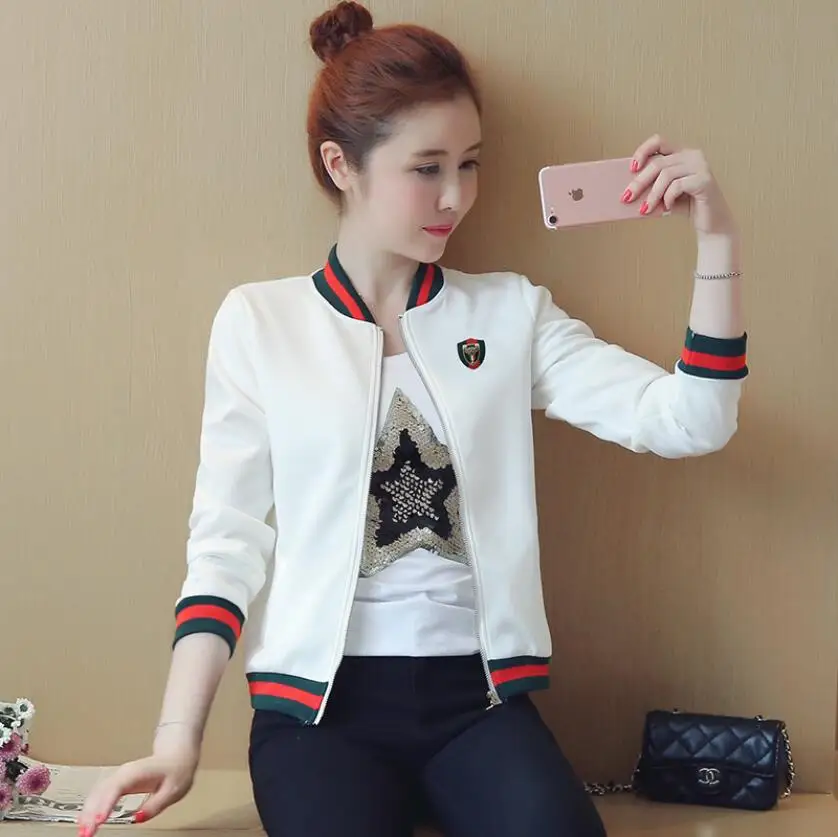 3 Color Women Jackets Harajuku Fashion Wind Restoring Ancient Bomber Jacket Baseball Print Jacket women's Windbreaker Jacket - Цвет: Белый