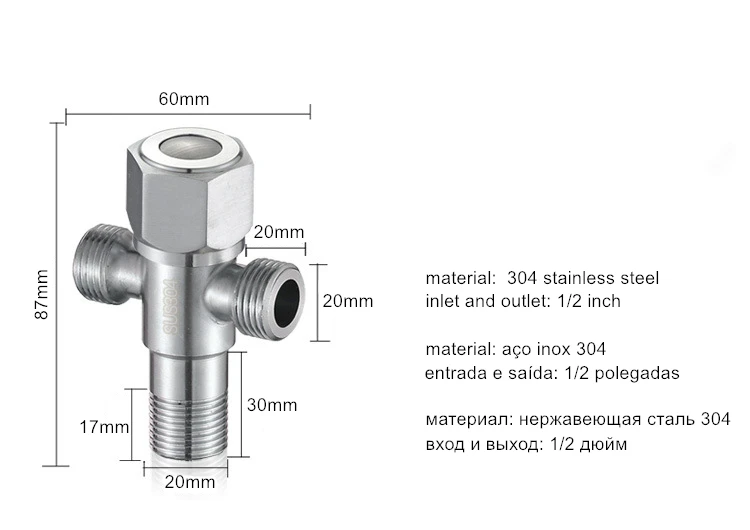 Двойной выход SUS 304 угловой клапан из нержавеющей стали кухонные аксессуары для ванной комнаты Угловые