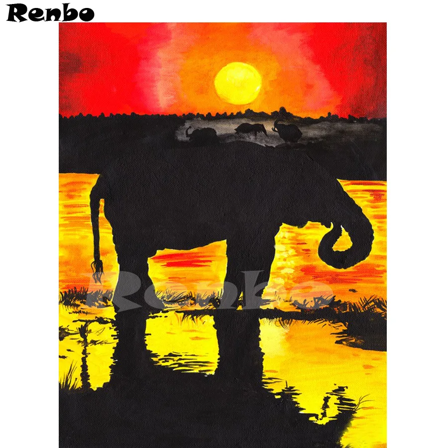 Африканская художественная Алмазная вышивка 5D DIY картина Sunrise Elephant 3d Картина