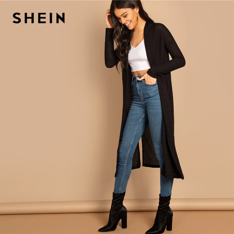 SHEIN Длинный Демисезонный Кардиган Повседневный Кардиган С Длинными Рукавами