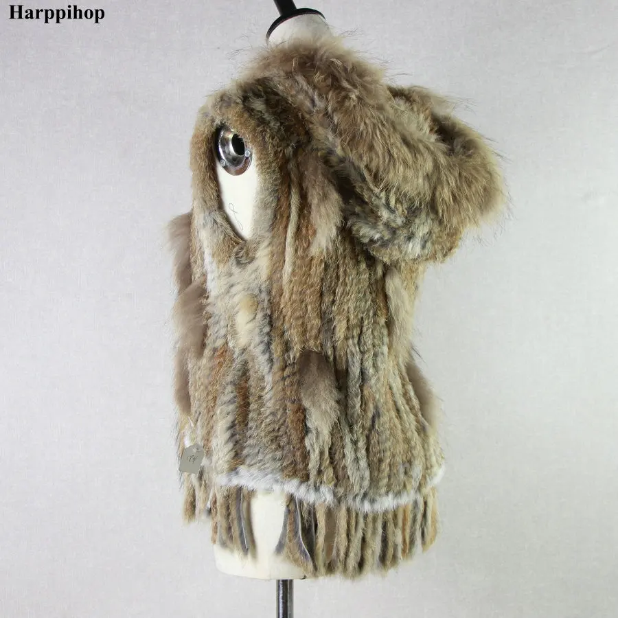 Модный жилет из кроличьего меха Трикотажный с капюшоном меховой жилет|rabbit fur