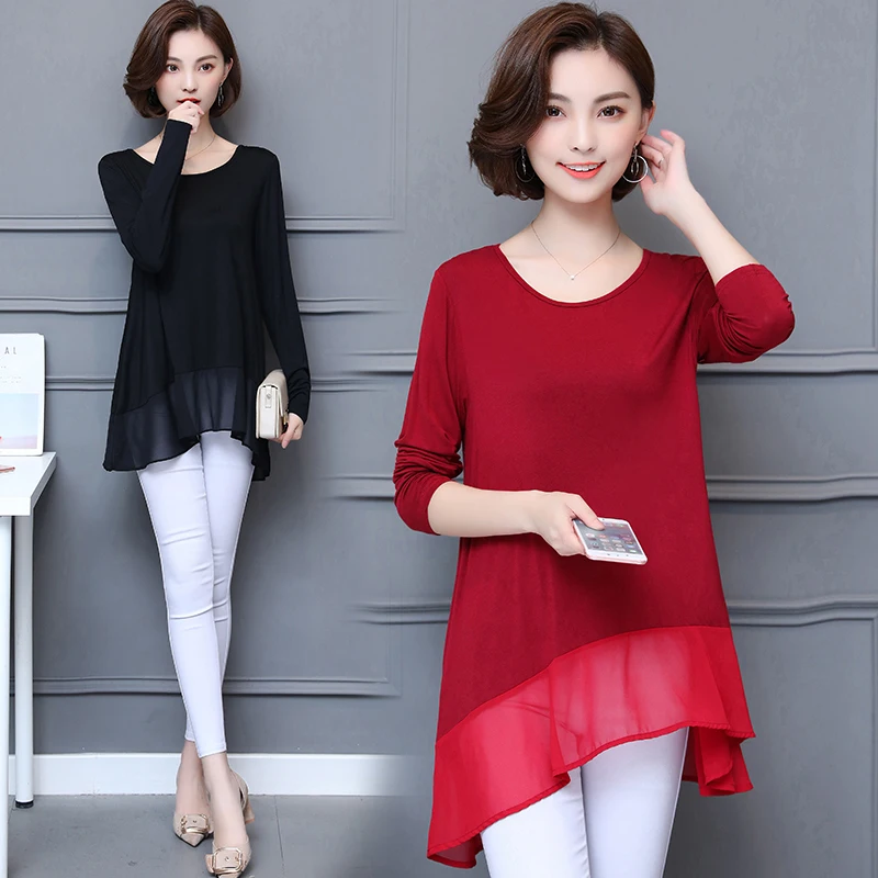 DAIQIANNI Plus Size M-5XL Womens Tops and Blouses 2018 Spring Long Sleeve Stitching Loose Blusas Feminina Casual Women Shirt |