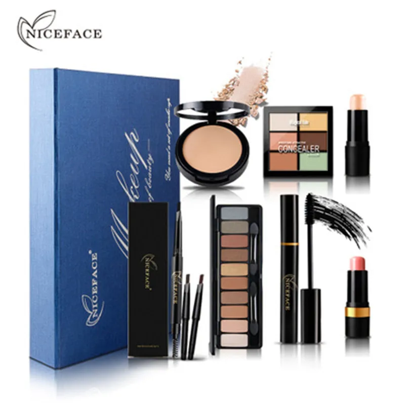 Набор косметики Niceface 7 в 1 палитра теней для век Контурный карандаш пудра тушь
