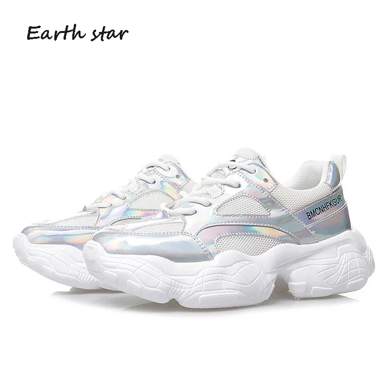 Повседневная обувь; женские кроссовки на массивной платформе; chaussures femme; сезон весна; Новинка; zapatos de mujer; цвет розовый; Женская обувь в стиле пэчворк; Цвет Серебристый