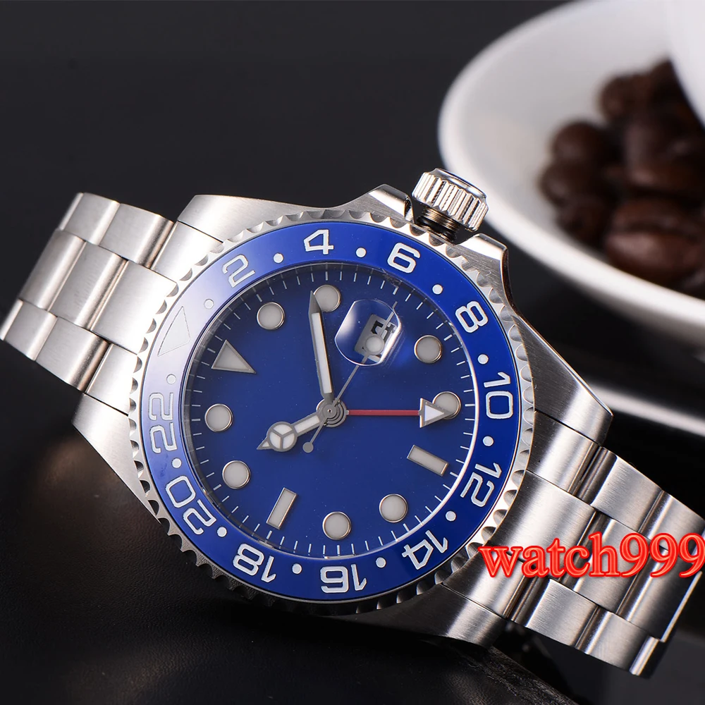 43 мм синий циферблат керамический ободок GMT светящееся сапфировое стекло