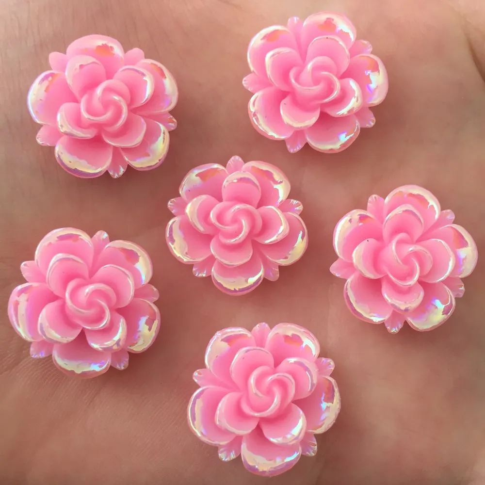 

Hot 20PCS AB Color 20mm Resin Flower Stone Flatback Wedding Diy Buttons Scrapbook Crafts R273*2