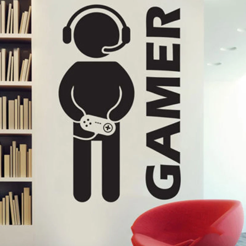 Геймерская комната настенные художественные наклейки геймер силуэт игровые
