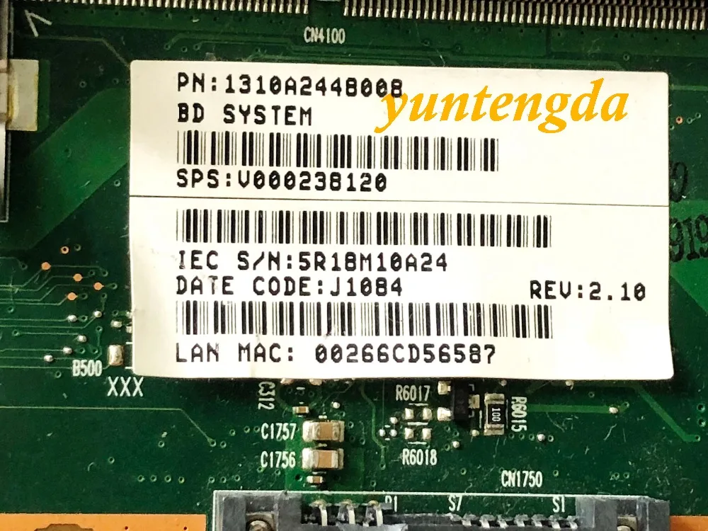 Оригинальная материнская плата для ноутбука TOSHIBA C600 C640 HM65 6050A2448001-MB-A02 V000238120