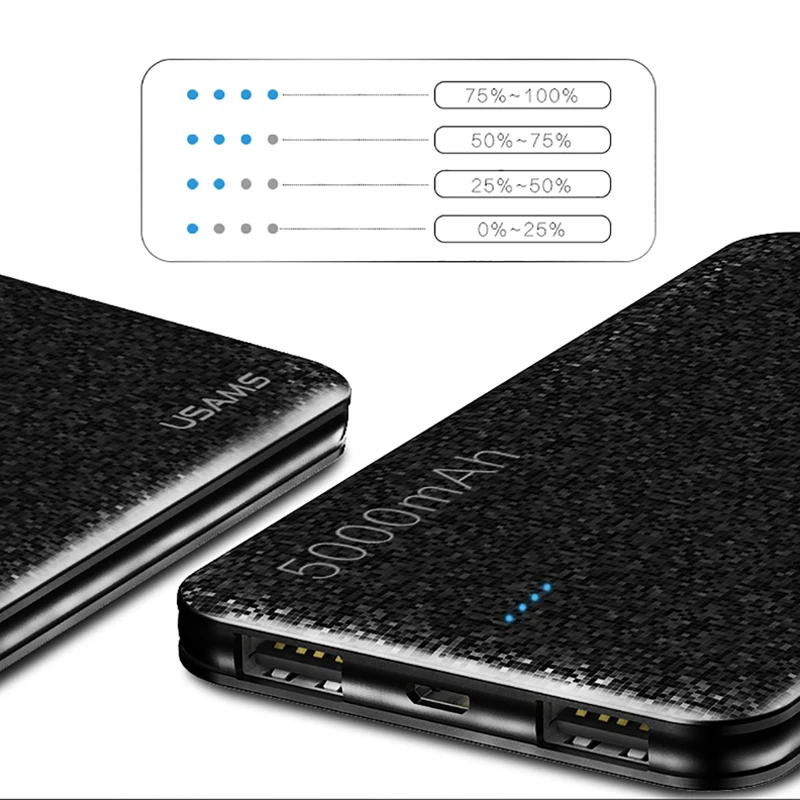 USAMS Универсальный 5000 мАч Внешний аккумулятор двойной USB внешний для зарядного