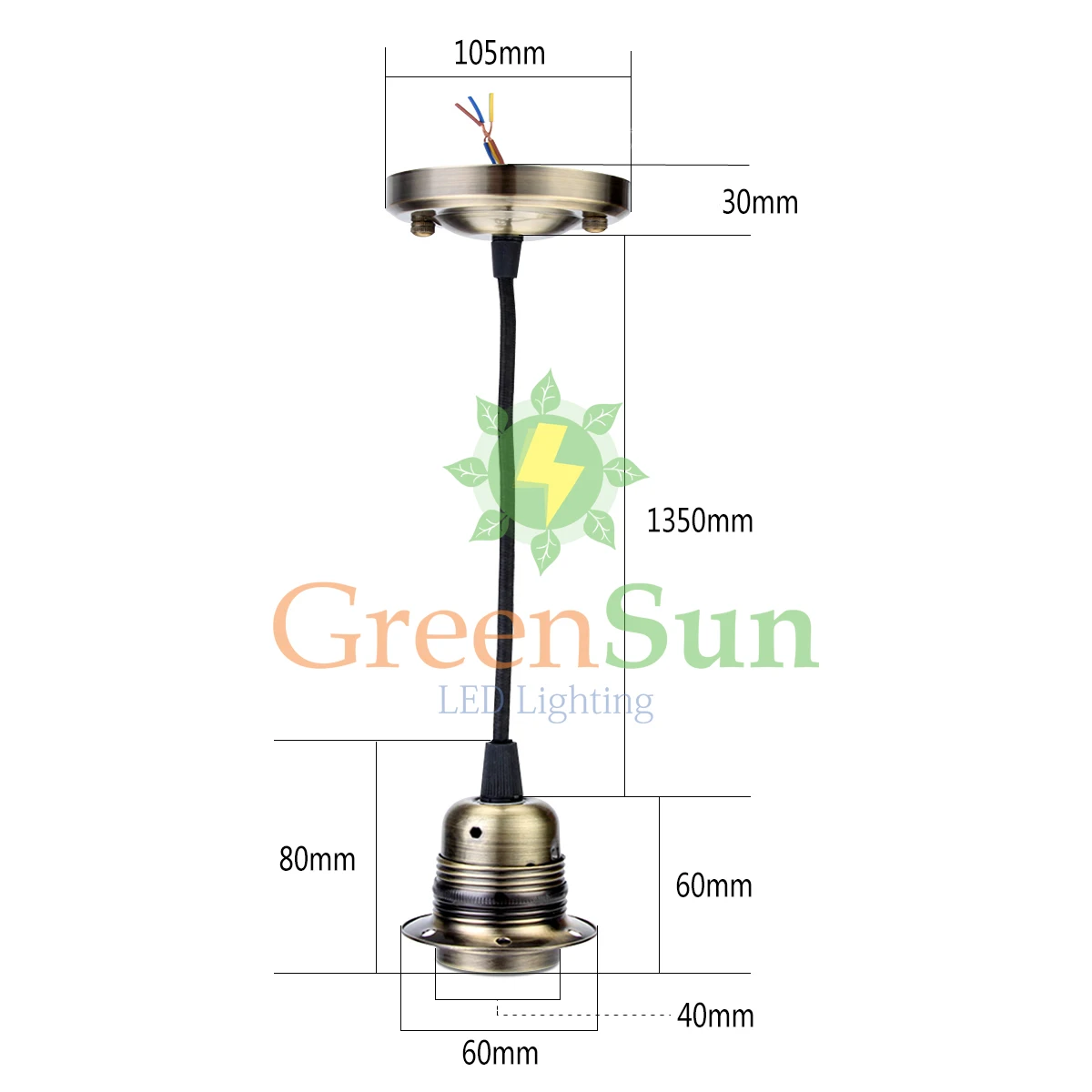 GreenSun античная латунь 5 шт. E27 ретро лампа держатель подвесной светильник шнур