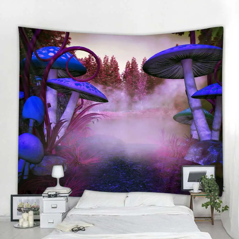 Cilected Magical Mushroom Wall Decor Tapestry Hanging 100% Polyester Blue Art Tapestries Vintage Home Decoration 200x150cm | Дом и сад
