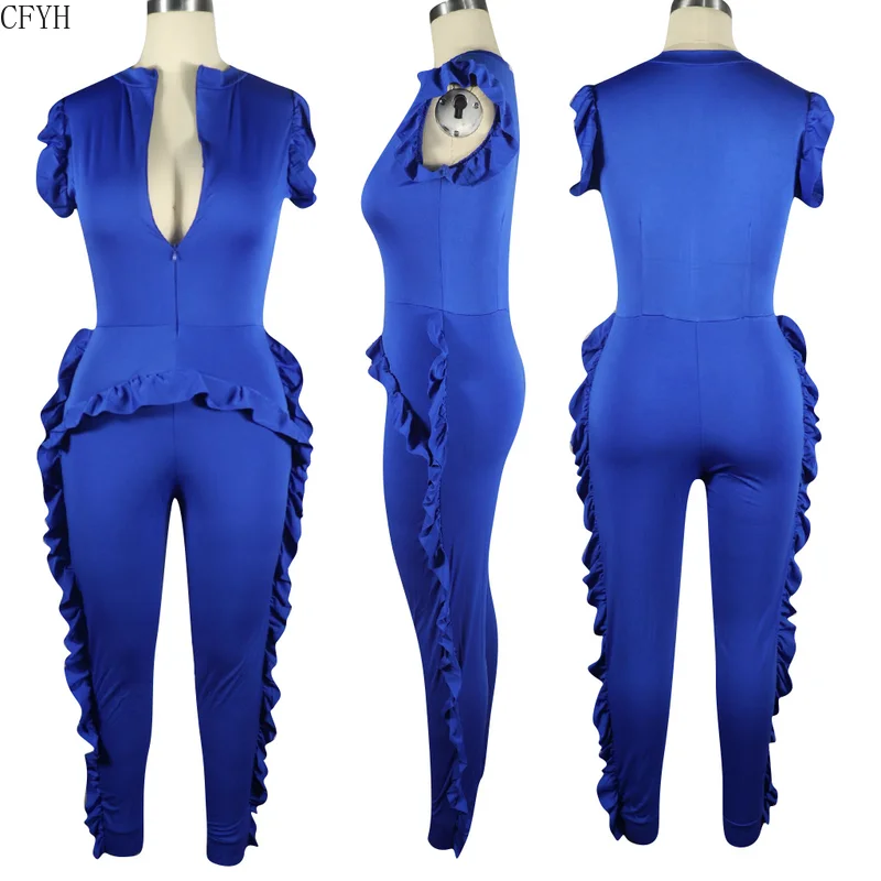 

Color Solid Sleeveless Jumpsuit Playsuit Slim Bodycon Ruffle Rompers Jumpsuit Sexy Club Outfits Elegant Overalls