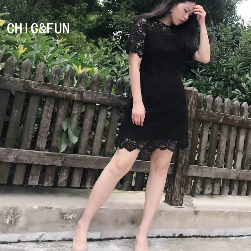 [CHIC &amp FUN] Кружева Тонкий платье короткий рукав тонкий | Женская одежда