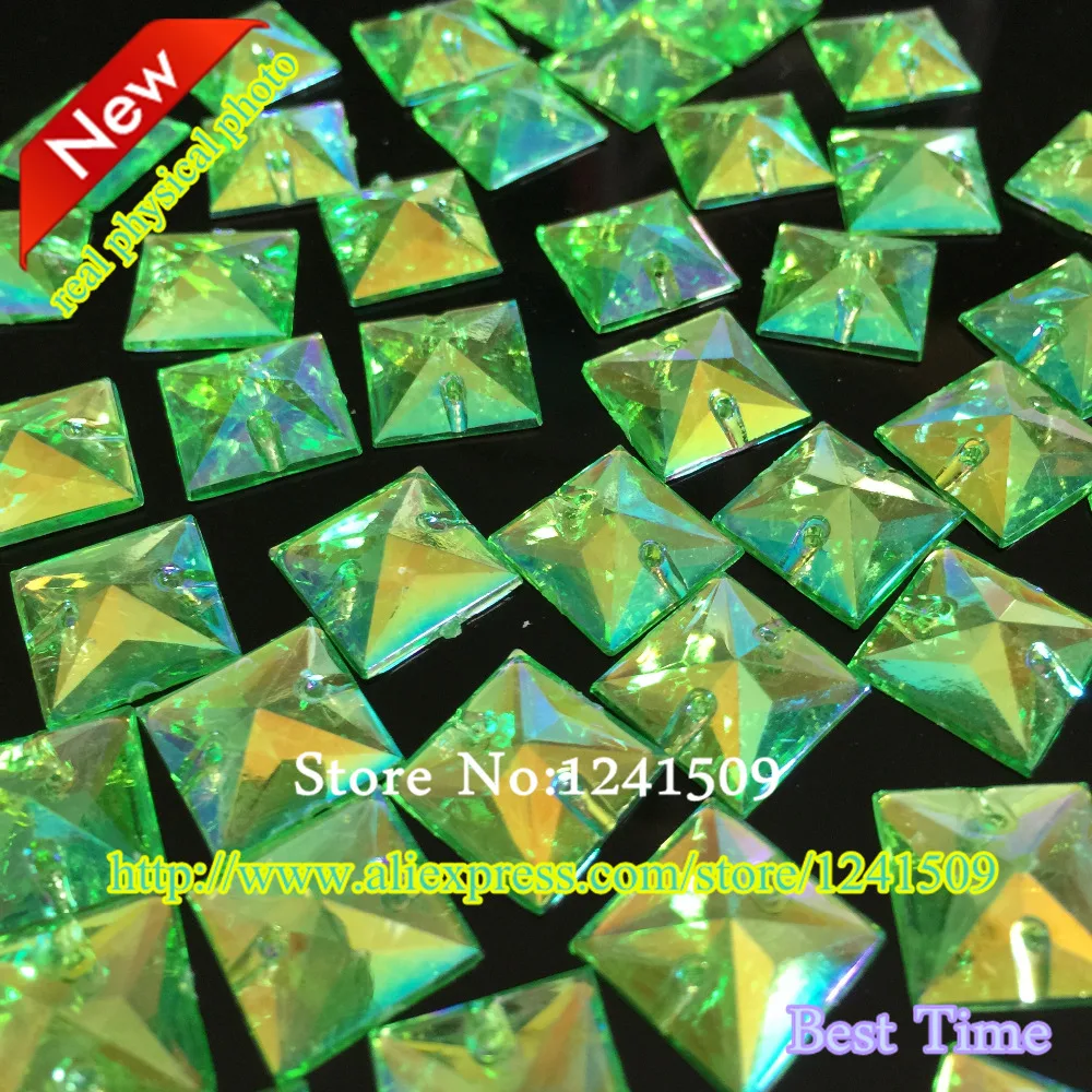 2018 New Products Square Shape Acrylic Green AB Color 12m 20pcs Sewing Garment Accessories Shoes Bag Hats Toys jewelry 2 Holes | Дом и сад