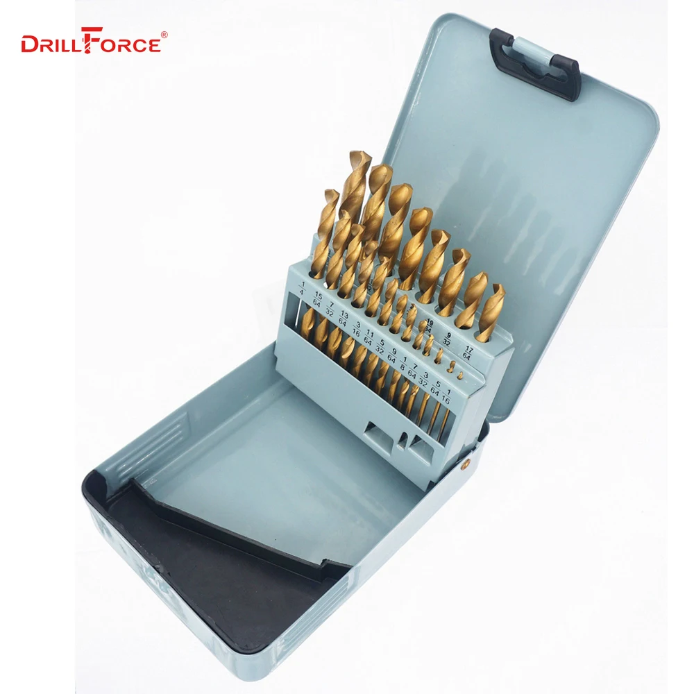 Drillforce 21 шт. 1/16 &quot 3/8&quot HSS Twist с титановым покрытием ручное сверло