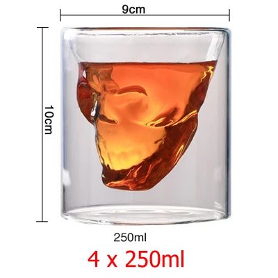 4 x 250 ml ERMAKOVA 4 шт стеклянная кружка с черепом, стеклянная чашка для виски, кружка с черепом для виски, вина, водки, бара, клуба, пива, вечерние, для отеля, свадебные стекла - Цвет: 4 x 250 ml