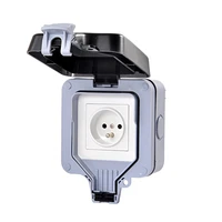 european 2pe 16a 250v eu outdoor power socket black white france waterproof socket french cable outlet with cover